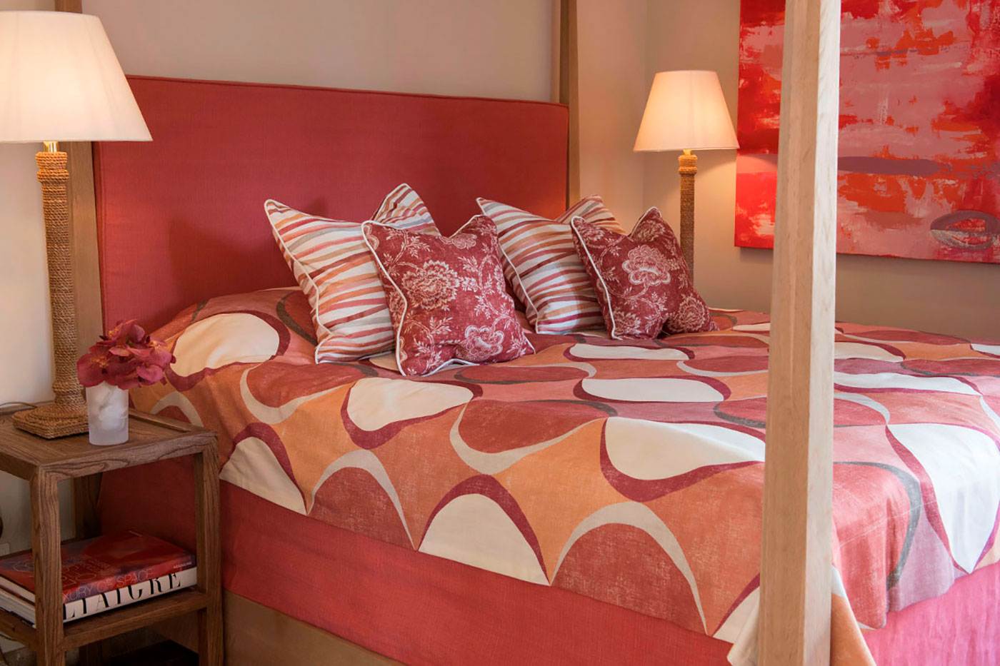 Elegant bedroom furniture and cozy bedding.