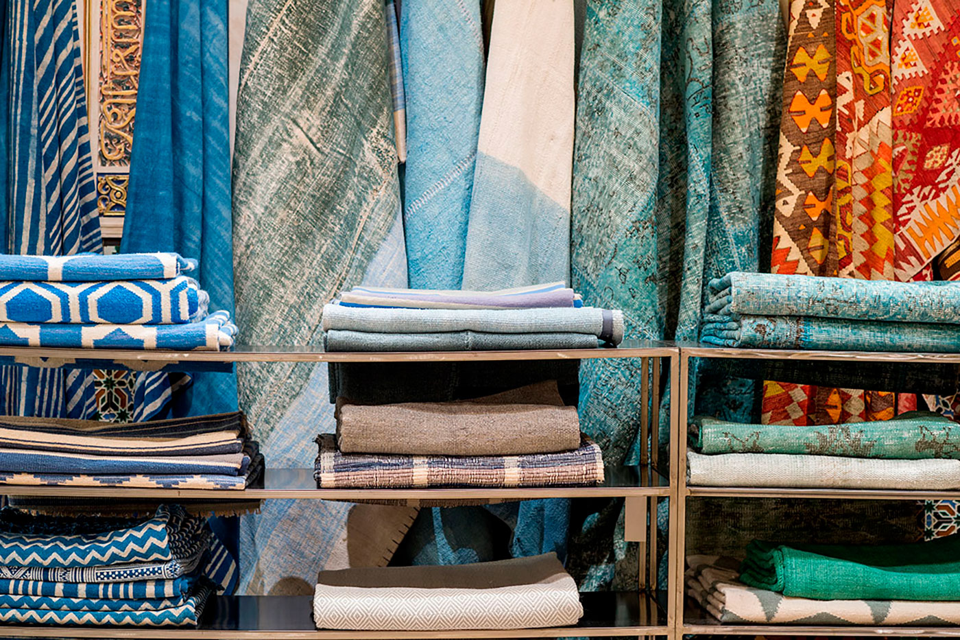 High-end fabrics and rugs for home interiors.