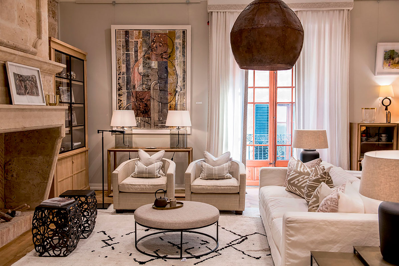 Luxury living room furniture and decor.